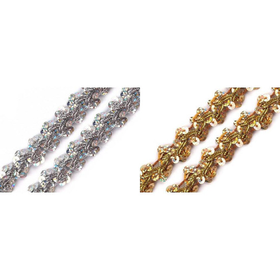 Bandă decorativă cu paiete, lățime 15 mm - Auriu (1 Metru) Bandă decorativă cu paiete, lățime 15 mm - Auriu (1 Metru)