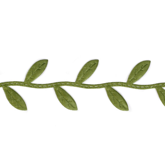 Bandă decorativă cu frunze din satin - Verde (1 Metru)