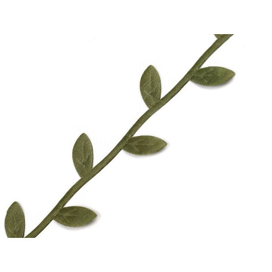 Bandă decorativă cu frunze din satin - Verde (1 Metru)