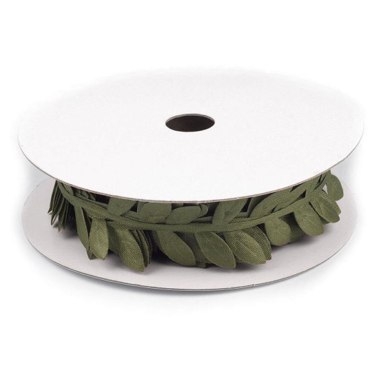 Bandă decorativă cu frunze din satin - Verde (1 Metru)