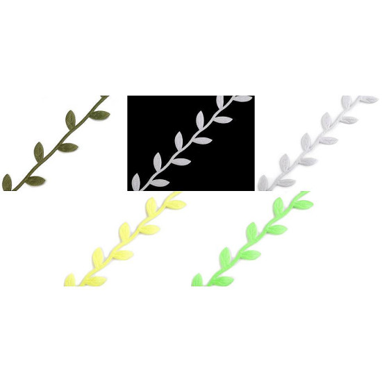 Bandă decorativă cu frunze din satin - Verde (1 Metru)