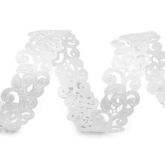 Panglică satinată cu model floral - Alb (90 Metri) Panglică satinată cu model floral - Alb (90 Metri)