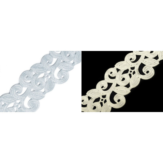 Panglică satinată cu model floral - Alb (90 Metri) Panglică satinată cu model floral - Alb (90 Metri)