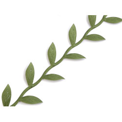 Bandă decorativă cu frunze din satin - Verde (1 Metru)