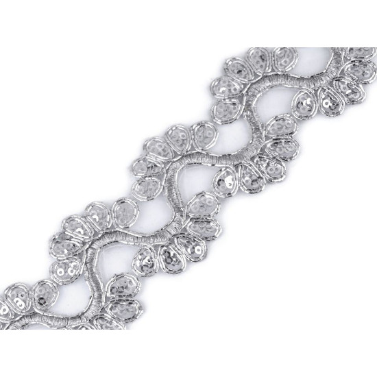 Galon / dantelă brodată pe organza cu fir lame, lățime 45 mm - Auriu (36 Metri) Galon / dantelă brodată pe organza cu fir lame, lățime 45 mm - Auriu (36 Metri)