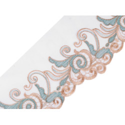 Dantelă brodată pe organza, lățime 18 cm - Turcoaz (1 Metru)
