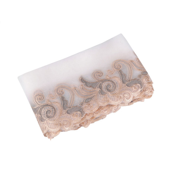 Dantelă brodată pe organza, lățime 18 cm - Bej deschis (1 Metru)