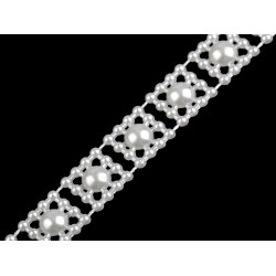 Bandă decorativă cu perle, lățime 9 mm - Alb sidefat (27 Metri)