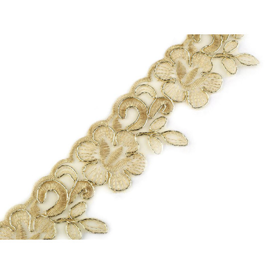 Dantelă brodată pe organza cu fir lame, lățime 58 mm - Argintiu (1 Metru) Dantelă brodată pe organza cu fir lame, lățime 58 mm - Argintiu (1 Metru)