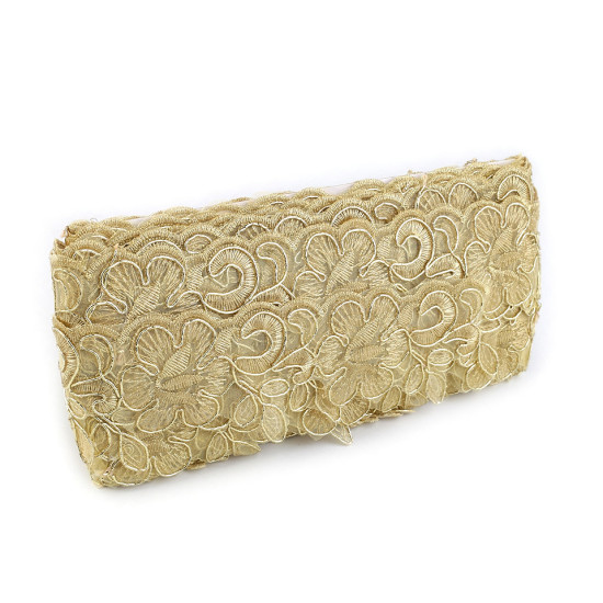 Dantelă brodată pe organza cu fir lame, lățime 58 mm - Argintiu (1 Metru) Dantelă brodată pe organza cu fir lame, lățime 58 mm - Argintiu (1 Metru)