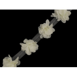 Bandă tul cu flori din șifon, lățime 60 mm - Crem foarte deschis (45 Metri)
