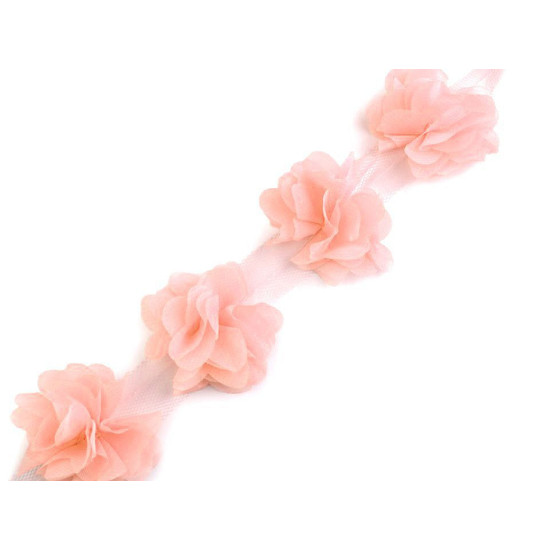 Bandă tul cu flori din șifon, lățime 60 mm - Crem foarte deschis (9 Metri) Bandă tul cu flori din șifon, lățime 60 mm - Crem foarte deschis (9 Metri)