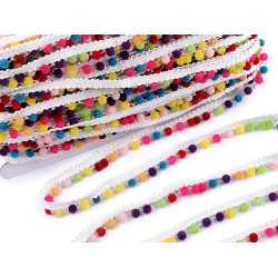 Paspoal / vipușcă cu ciucuri, lățime 12 mm - Multicolor (1 Metru)