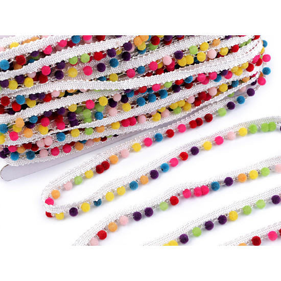 Paspoal / vipușcă cu ciucuri, lățime 12 mm - Multicolor (1 Metru) Paspoal / vipușcă cu ciucuri, lățime 12 mm - Multicolor (1 Metru)