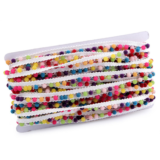 Paspoal / vipușcă cu ciucuri, lățime 12 mm - Multicolor (1 Metru) Paspoal / vipușcă cu ciucuri, lățime 12 mm - Multicolor (1 Metru)