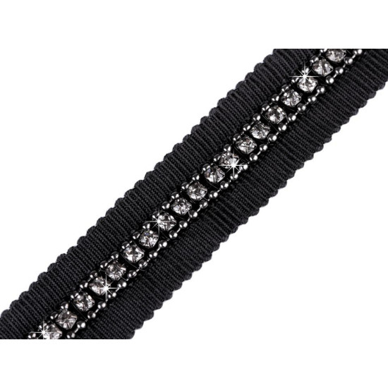 Bandă decorativă / galon cu strasuri, lățime 15 mm - Negru (1 Metru) Bandă decorativă / galon cu strasuri, lățime 15 mm - Negru (1 Metru)