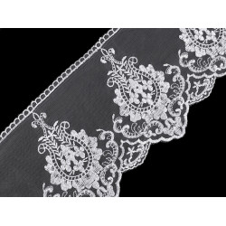Dantelă brodată pe organza, lățime 15 cm - Alb (1 Metru)