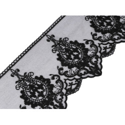 Dantelă brodată pe organza, lățime 15 cm - Negru (1 Metru)