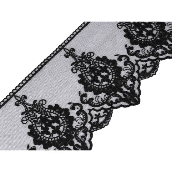 Dantelă brodată pe organza, lățime 15 cm - Alb (17 Metri) Dantelă brodată pe organza, lățime 15 cm - Alb (17 Metri)