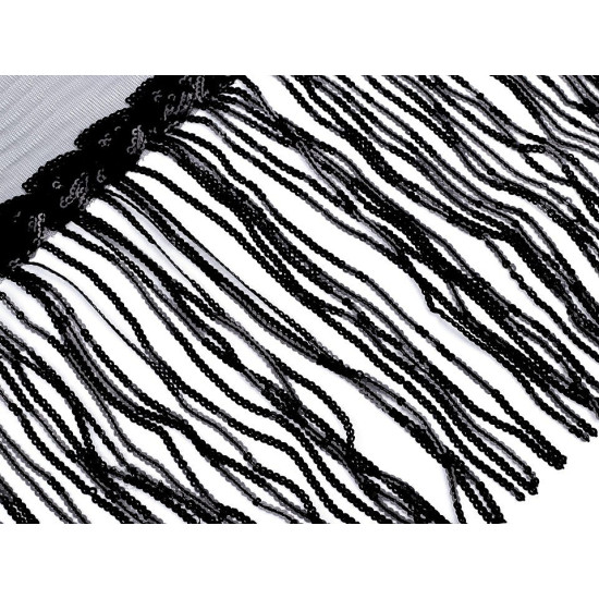 Bandă decorativă organza cu franjuri din paiete, lățime 32 cm - Negru (9 Metri) Bandă decorativă organza cu franjuri din paiete, lățime 32 cm - Negru (9 Metri)