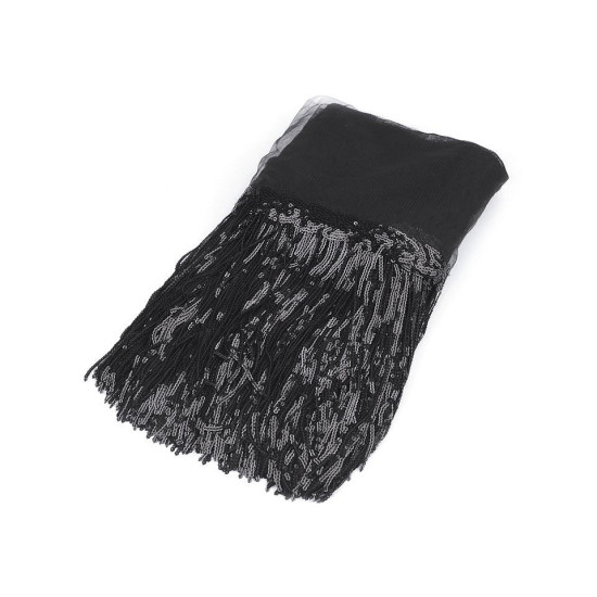 Bandă decorativă organza cu franjuri din paiete, lățime 32 cm - Negru (9 Metri) Bandă decorativă organza cu franjuri din paiete, lățime 32 cm - Negru (9 Metri)