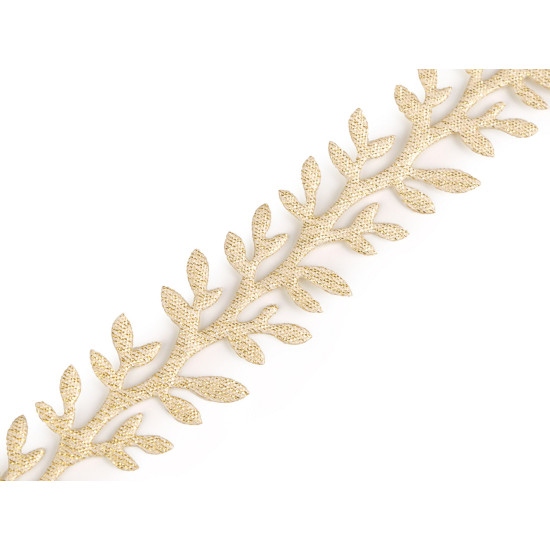 Bandă decorativă cu frunze din satin, lățime 24 mm - Argintiu (1 Metru) Bandă decorativă cu frunze din satin, lățime 24 mm - Argintiu (1 Metru)