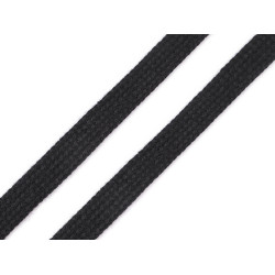 Șnur plat bumbac, lățime 12 mm - Negru (1 Metru)