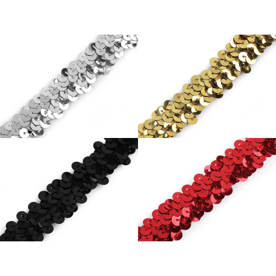 Galon elastic cu paiete 20 mm - Roșu (1 Metru) Galon elastic cu paiete 20 mm - Roșu (1 Metru)