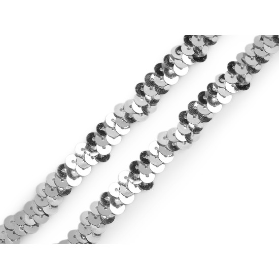 Galon elastic cu paiete 10 mm - Argintiu (18 Metri) Galon elastic cu paiete 10 mm - Argintiu (18 Metri)