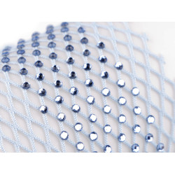 Țesătură / plasă elastică cu strasuri, lățime 75 mm - Albastru deschis (1 Metru)