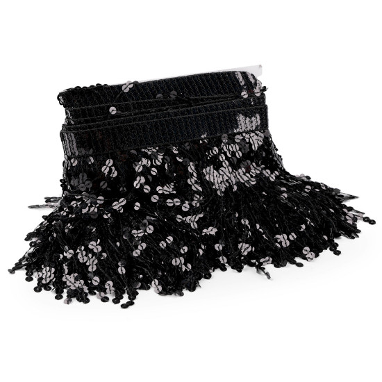 Franjuri cu paiete holografice, latime 15 cm - Negru (9 Metri) Franjuri cu paiete holografice, latime 15 cm - Negru (9 Metri)