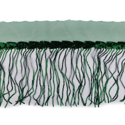 Banda / galon organza cu franjuri din paiete, latime 20 cm - Verde închis (1 Metru)