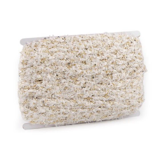 Galon impletit cu paiete mici, latime 10 mm - Off white (45 Metri) Galon impletit cu paiete mici, latime 10 mm - Off white (45 Metri)