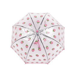 Umbrelă transparentă pop-up pentru copii, căpșuni - Roz (1 Bucată)