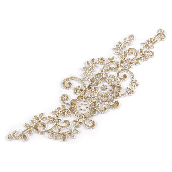 Aplicație brodată cu fir lame și perle, 9x29 cm - Argintiu (2 Bucăți) Aplicație brodată cu fir lame și perle, 9x29 cm - Argintiu (2 Bucăți)