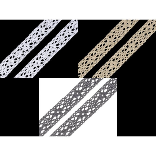 Dantelă bumbac croşetată, lățime 11 mm - Alb (1 Metru) Dantelă bumbac croşetată, lățime 11 mm - Alb (1 Metru)