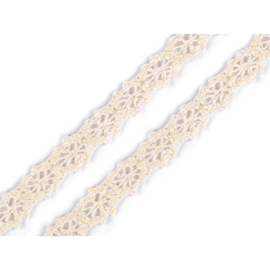 Dantelă bumbac croşetată, lățime 12 mm - Roz pudrat (1 Metru) Dantelă bumbac croşetată, lățime 12 mm - Roz pudrat (1 Metru)