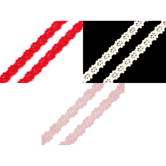 Dantelă bumbac croşetată, lățime 12 mm - Roz pudrat (1 Metru) Dantelă bumbac croşetată, lățime 12 mm - Roz pudrat (1 Metru)