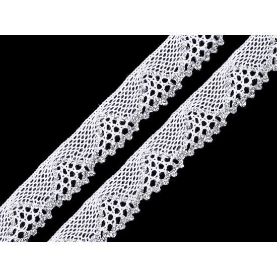 Dantelă bumbac croşetată cu lurex, lățime 14 mm - Ecru deschis (1 Metru) Dantelă bumbac croşetată cu lurex, lățime 14 mm - Ecru deschis (1 Metru)