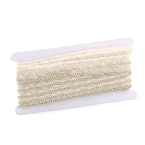 Dantelă bumbac croşetată cu lurex, lățime 14 mm - Ecru deschis (1 Metru) Dantelă bumbac croşetată cu lurex, lățime 14 mm - Ecru deschis (1 Metru)