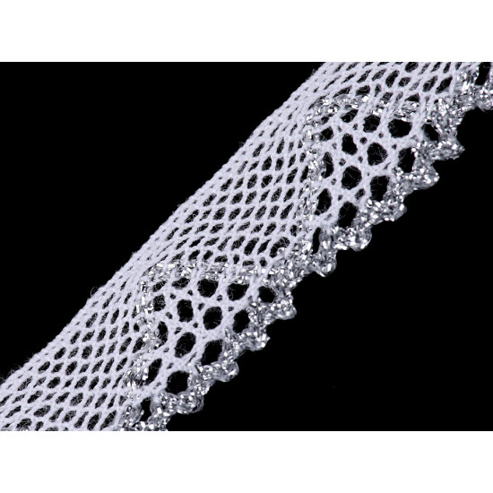 Dantelă bumbac croşetată cu lurex, lățime 14 mm - Ecru deschis (1 Metru) Dantelă bumbac croşetată cu lurex, lățime 14 mm - Ecru deschis (1 Metru)