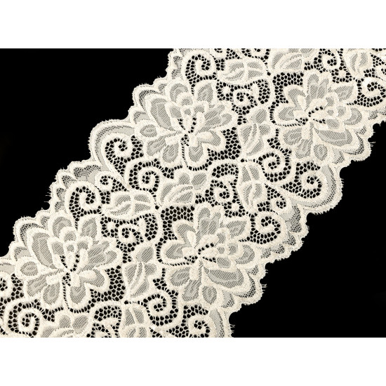 Dantelă elastică / aplicație, lățime 15 cm - Crem deschis (18 Metri) Dantelă elastică / aplicație, lățime 15 cm - Crem deschis (18 Metri)