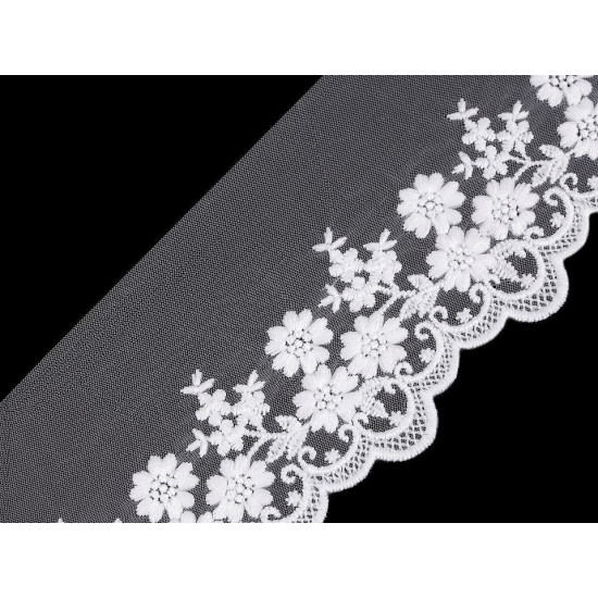 Dantelă brodată pe organza, lățime 90 mm - Off white (1 Metru)