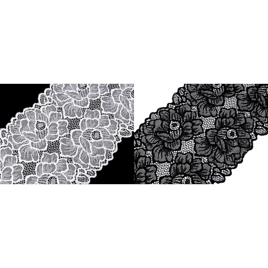 Dantelă elastică, lățime 15,5 cm - Alb zăpadă (1 Metru) Dantelă elastică, lățime 15,5 cm - Alb zăpadă (1 Metru)