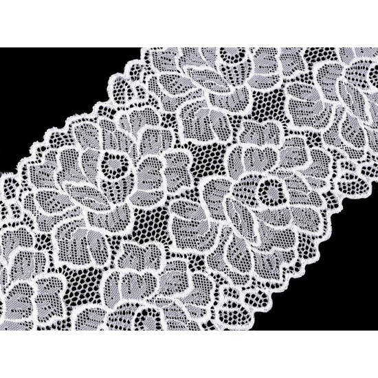 Dantelă elastică, lățime 15,5 cm - Alb zăpadă (1 Metru) Dantelă elastică, lățime 15,5 cm - Alb zăpadă (1 Metru)