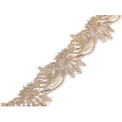 Dantelă brodată cu lurex, lățime 64 mm - Auriu deschis (1 Metru)