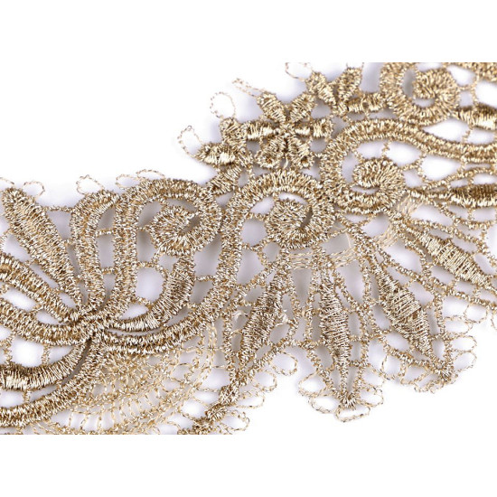 Dantelă brodată cu lurex, lățime 64 mm - Auriu deschis (9 Metri)