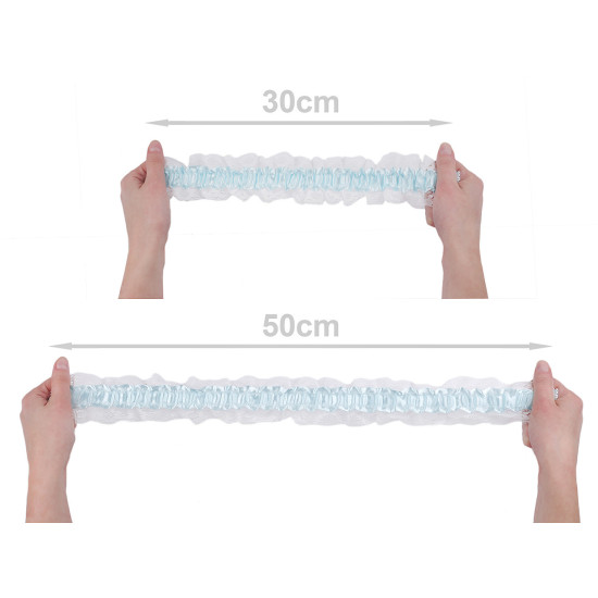 Elastic cu volănașe din dantelă, lățime 65 mm - Alb-albastru (9 Metri) Elastic cu volănașe din dantelă, lățime 65 mm - Alb-albastru (9 Metri)