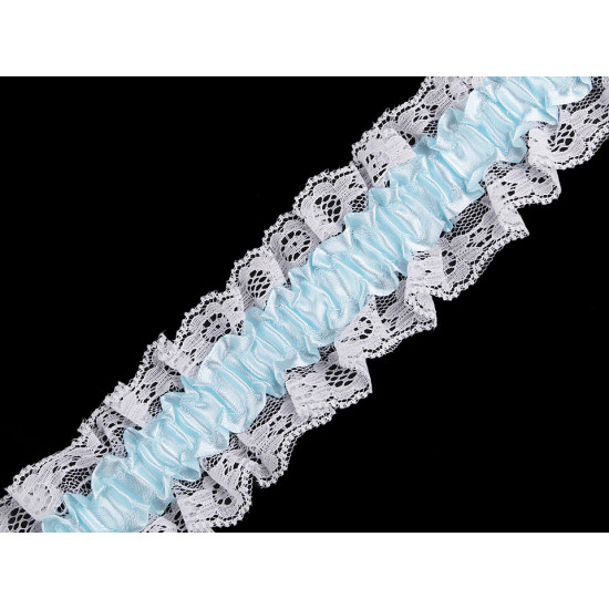 Elastic cu volănașe din dantelă, lățime 65 mm - Alb-albastru (9 Metri) Elastic cu volănașe din dantelă, lățime 65 mm - Alb-albastru (9 Metri)