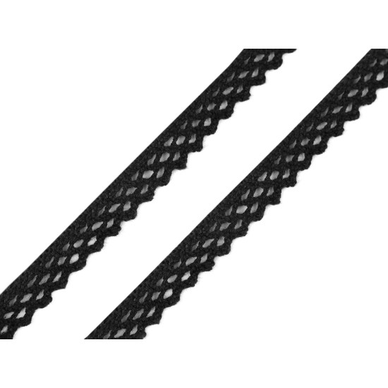 Dantelă bumbac croşetată, lățime 12 mm - Negru (25 Metri) Dantelă bumbac croşetată, lățime 12 mm - Negru (25 Metri)